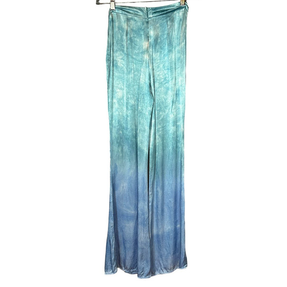 Rays for Days Blue Satin Split Hem Flare Pants XS 70s Retro Festival Ombre $139 - Picture 8 of 11